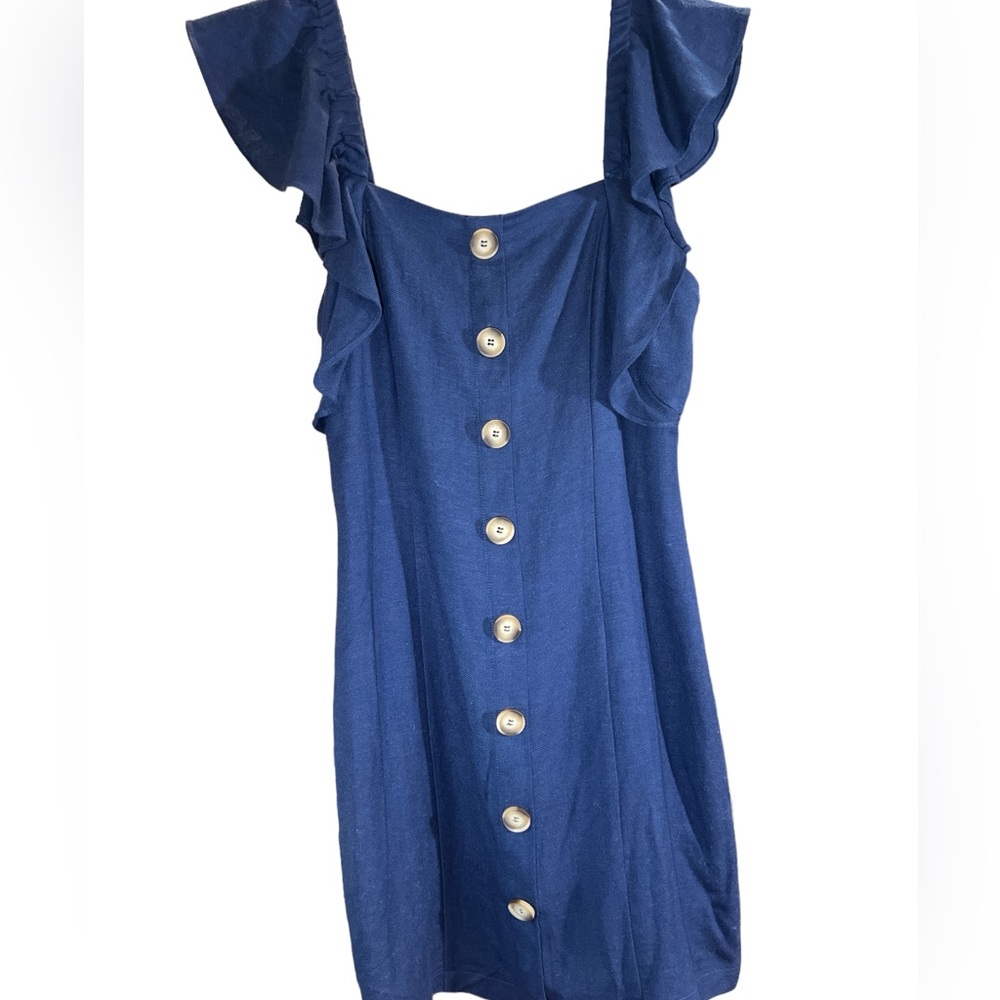 Lulu’s Amore and More Navy Blue Ruffled Button-Front Mini Dress NWT Size XSMALL